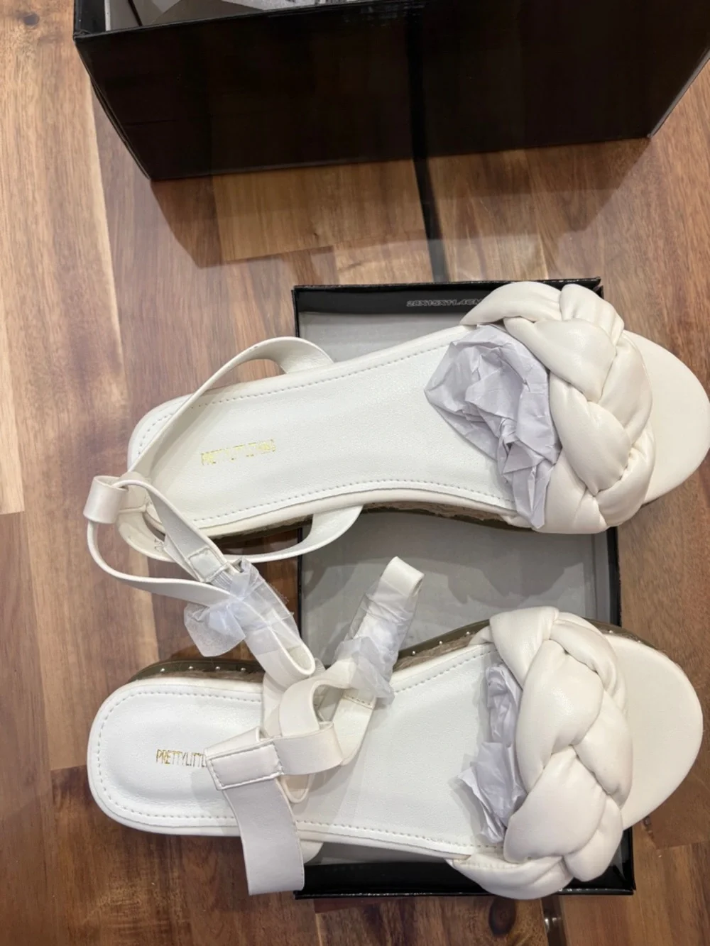 NIB Flawed Sz 7 White PU Plait Detail Strappy Espadrille Sandals Platform Shoes